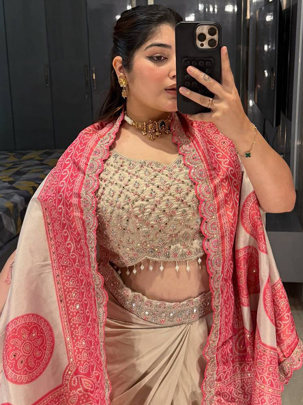 Red Crep Silk Embroidey Work Indo-Western Three Piece Set