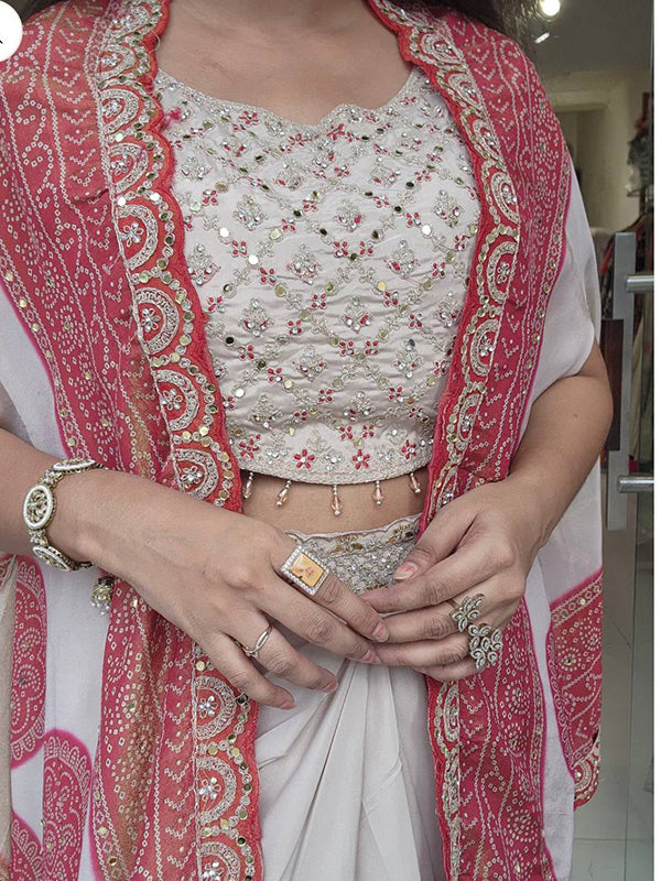 Red Crep Silk Embroidey Work Indo-Western Three Piece Set