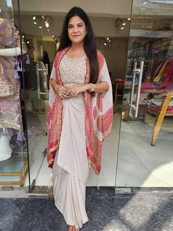 Red Crep Silk Embroidey Work Indo-Western Three Piece Set