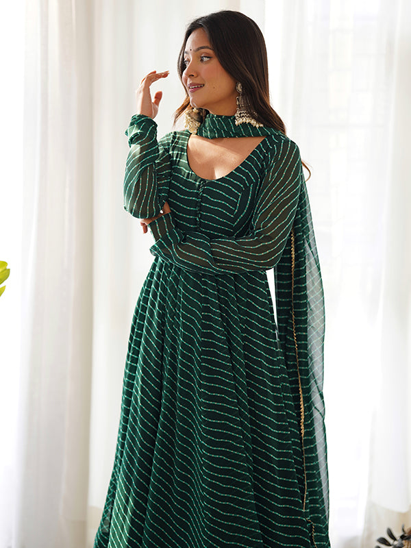 Green Georgette Printed Anarkali kurti With Pant & Dupatta Set