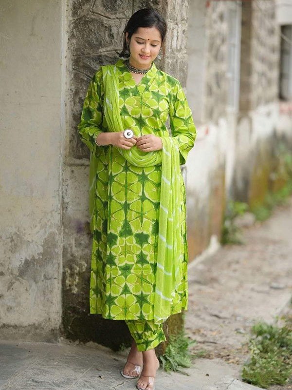 Parrot Green Cotton Embroidered Kurti with Crushed Cotton Sharara | Cotton  suits, Embroidered kurti, Crushed cotton