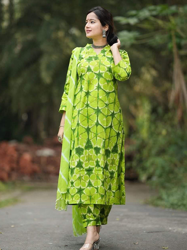 Parrot Green Jaipuri Print Embroidered Georgette Kurta Sharara Set – Mehak  Boutique